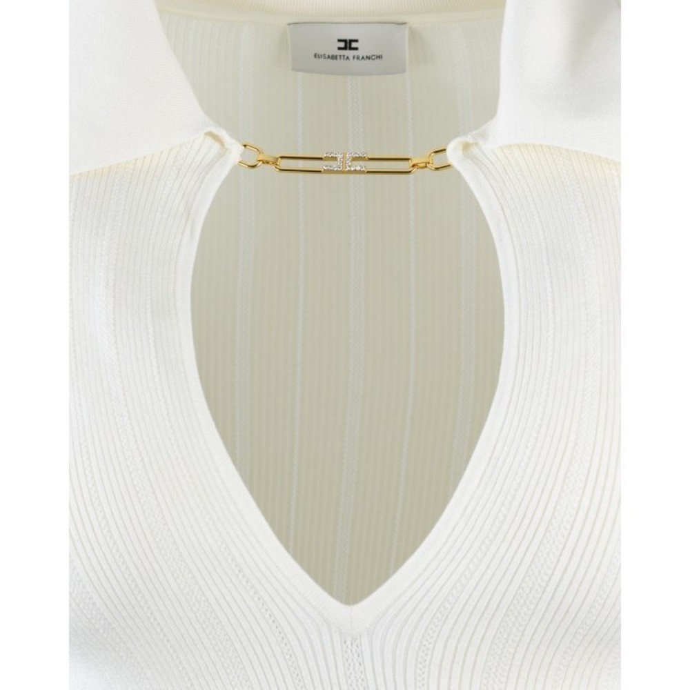 Elisabetta Franchi White Ribbed Knit Top With À Jour Detailing - NWT - Picture 3 of 3